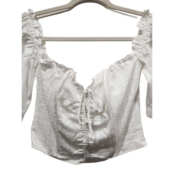 NWOT Guess Tella White Swiss Dot Ruched Front Corset Top, Juniors L - Picture 3 of 10